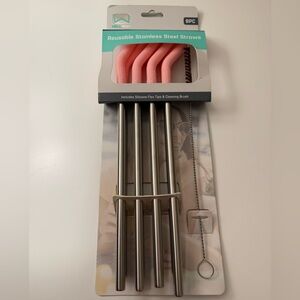 Well Ness Reusable Stainless Steel Straws with Pink Tips